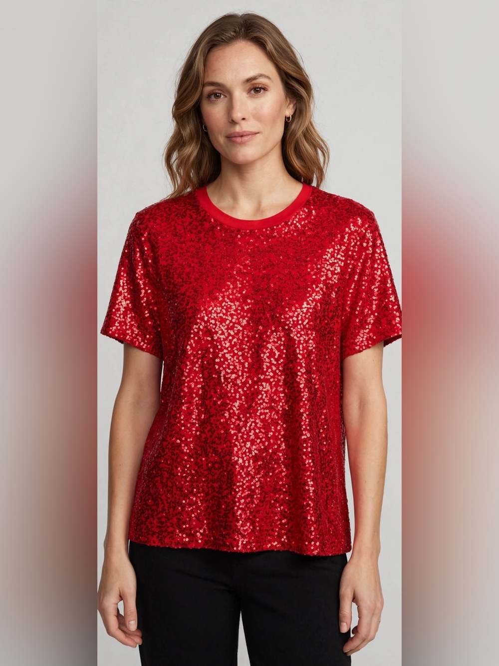 Dkny Red Sequin Short Sleeve Crew Tee - NWOT